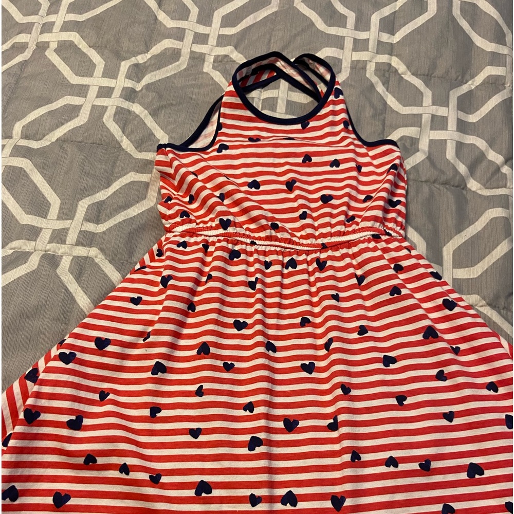 Girlz Summer Dress Red, Wht and Blue Hearts Size 6-7.  NWOT!!!